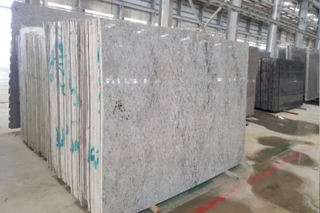 Finished slabs racked on the factory floor